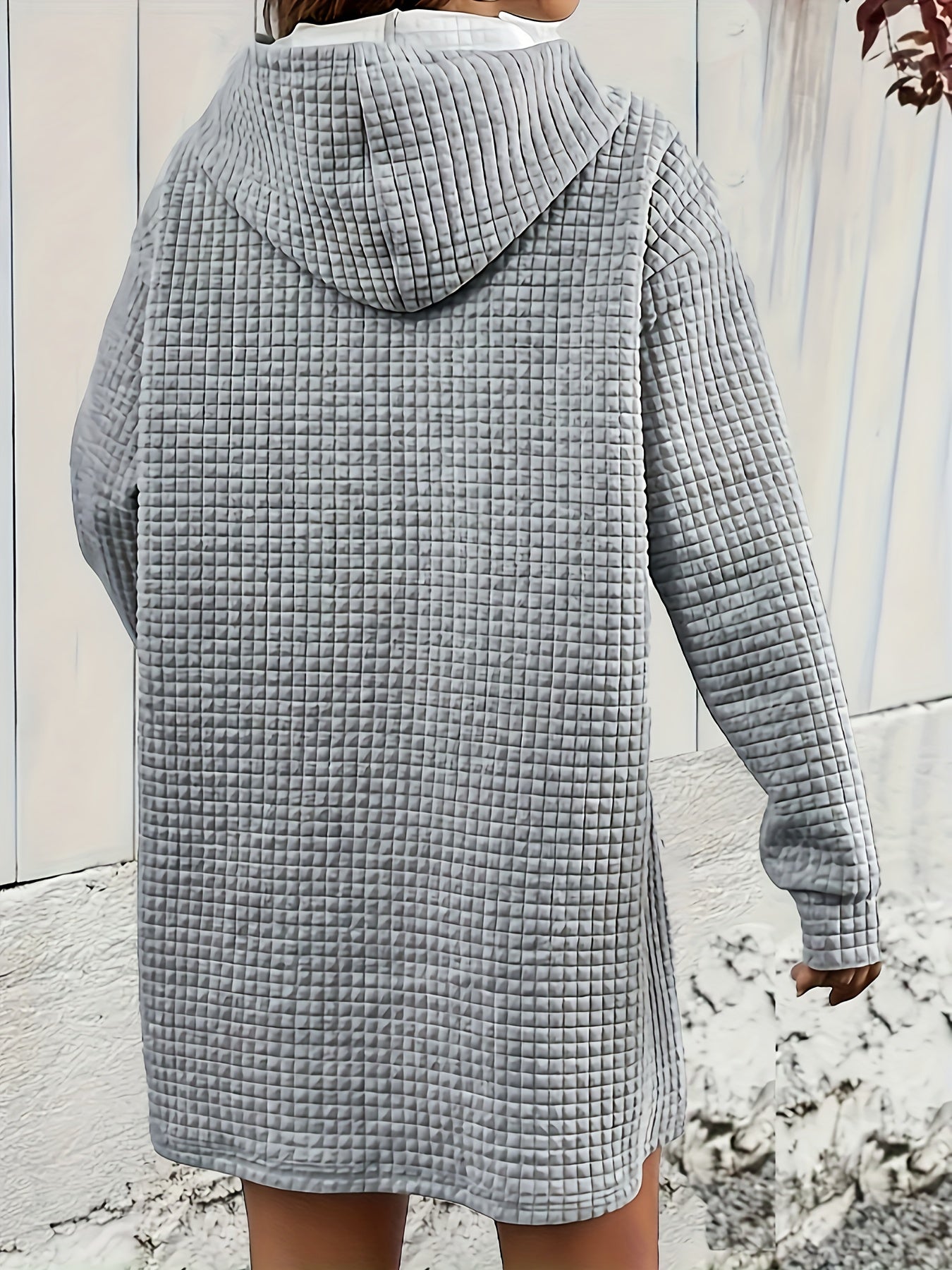 Sixsr Textured Drawstring Dress, Casual Hooded Long Sleeve Kangaroo Pocket Dress, Women's Clothing