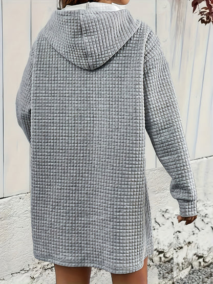Sixsr Textured Drawstring Dress, Casual Hooded Long Sleeve Kangaroo Pocket Dress, Women's Clothing