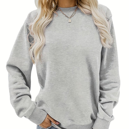 Versatile Solid Pullover Sweatshirt, Casual Long Sleeve Crew Neck Sweatshirt For Fall & Winter, Women's Clothing