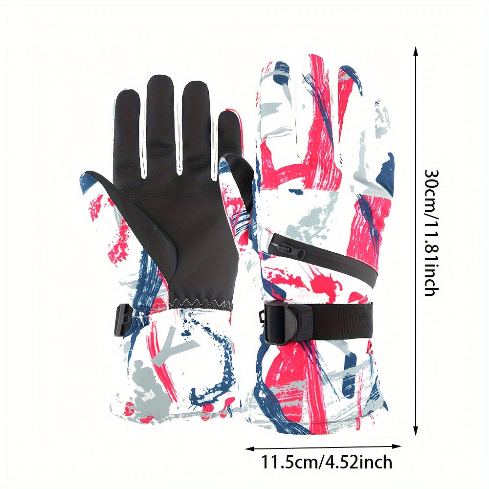 Winter Ski Mittens for Men with Touchscreen Compatibility, Thickened Padding, Waterproof and Coldproof, Buckle Closure, and Polyester Fabric for Cycling, Riding, and Various Activities