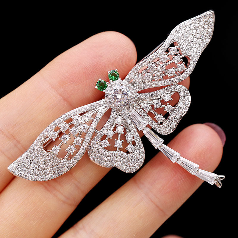 2025 Korean version of high-end micro-inlaid zircon corsage fashion luxury suit coat accessories temperament pin animal dragonfly brooch