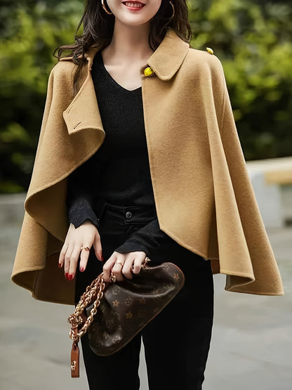 Sixsr Solid Collared Cape Tops, Casual Asymmetrical Outerwear, Women's Clothing