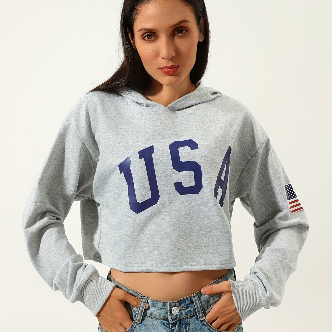 Sixsr Women's USA American Flag Graphic Sweatshirt - Long Sleeve, Round Neck, Casual Sports Style