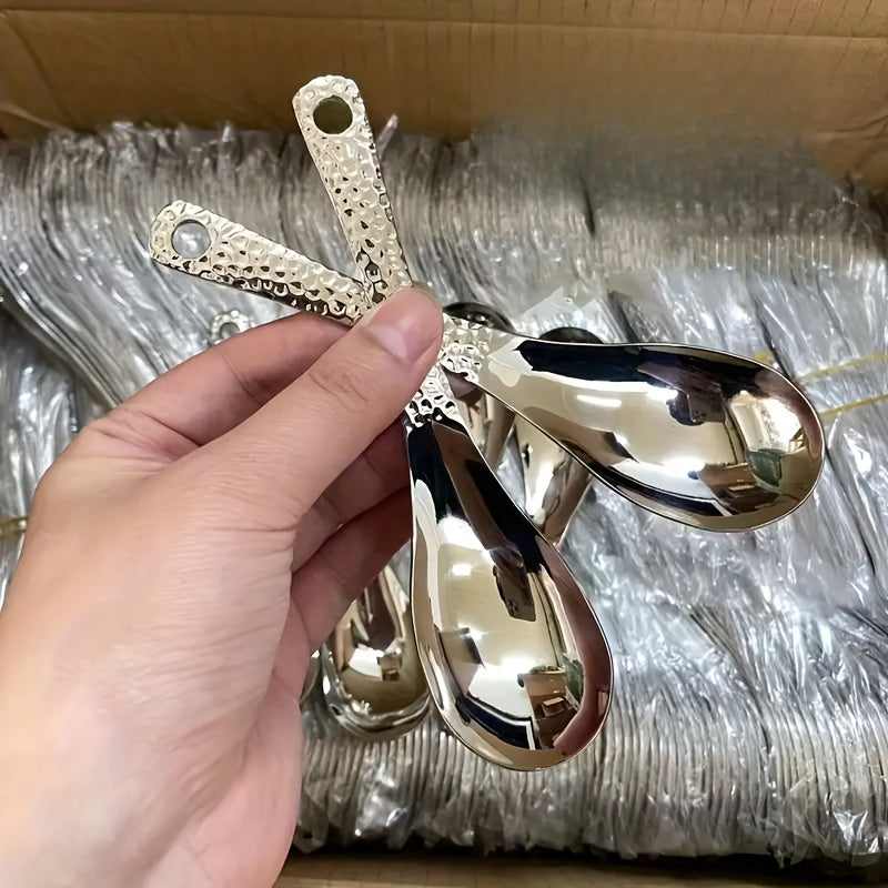 Hammered Texture Stainless Steel Spoons - 2 Pieces, 15cm/5.9in Length, Perfect for Home or Restaurant Use