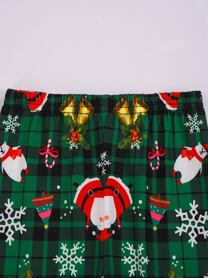 Cozy Christmas Plaid Print Youngsters' Pajama Set - Flame-Resistant, Soft Knit Fabric with Long Sleeve Top & Pants for Boys and Girls