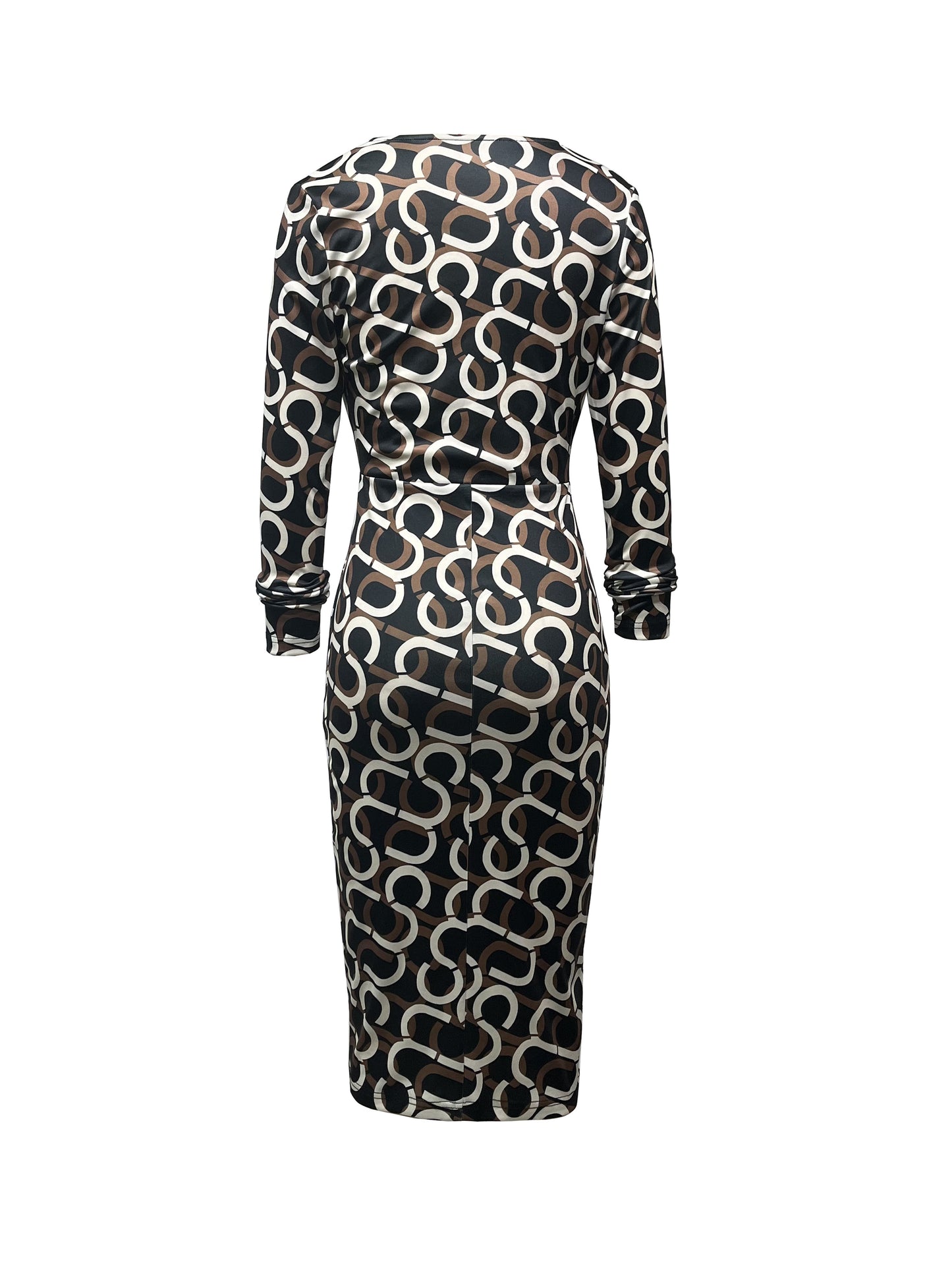 Sixsr Allover Print Bodycon Dress, Sexy V Neck Long Sleeve Dress, Women's Clothing