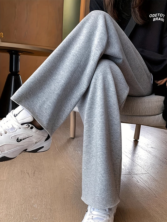 Sixsr Solid Draped Straight Leg Pants, Casual High Waist Loose Pants, Women's Clothing