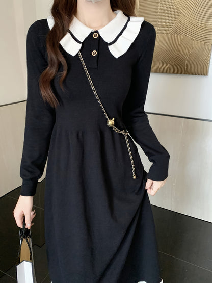 Sixsr Color Block Elegant Dress, Button Up Long Sleeve Dress For Spring & Fall, Women's Clothing