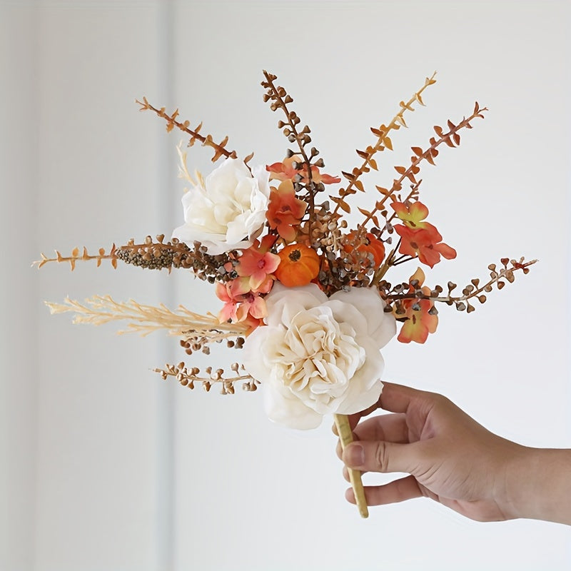 1pc Autumn Pumpkin Bouquet - 15.74" Artificial Flowers for Home, Office & Outdoor Decor | Perfect for Halloween, Thanksgiving, Weddings & More