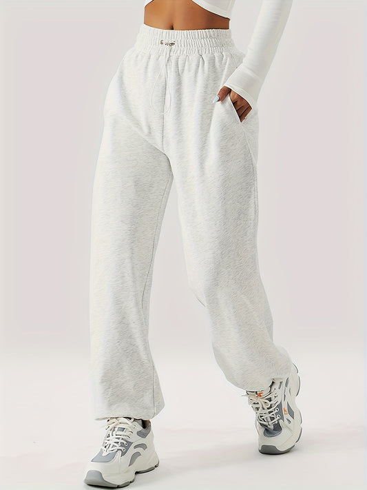 Sixsr Drawstring Elastic Waist Casual Sports Pants With Pocket, Comfortable Solid Color Sweatpants, Women's Athleisure