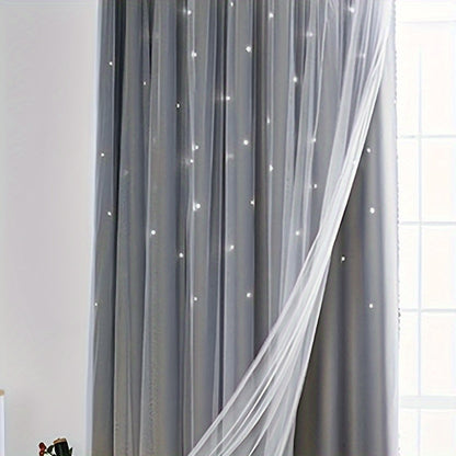 Twin-Layer Modern Star Hollow Curtains - Soft, Breathable, Light-Blocking, Thermal Insulated, Stylish Decor for Living Room, Bedroom, Study Room, and Home Office