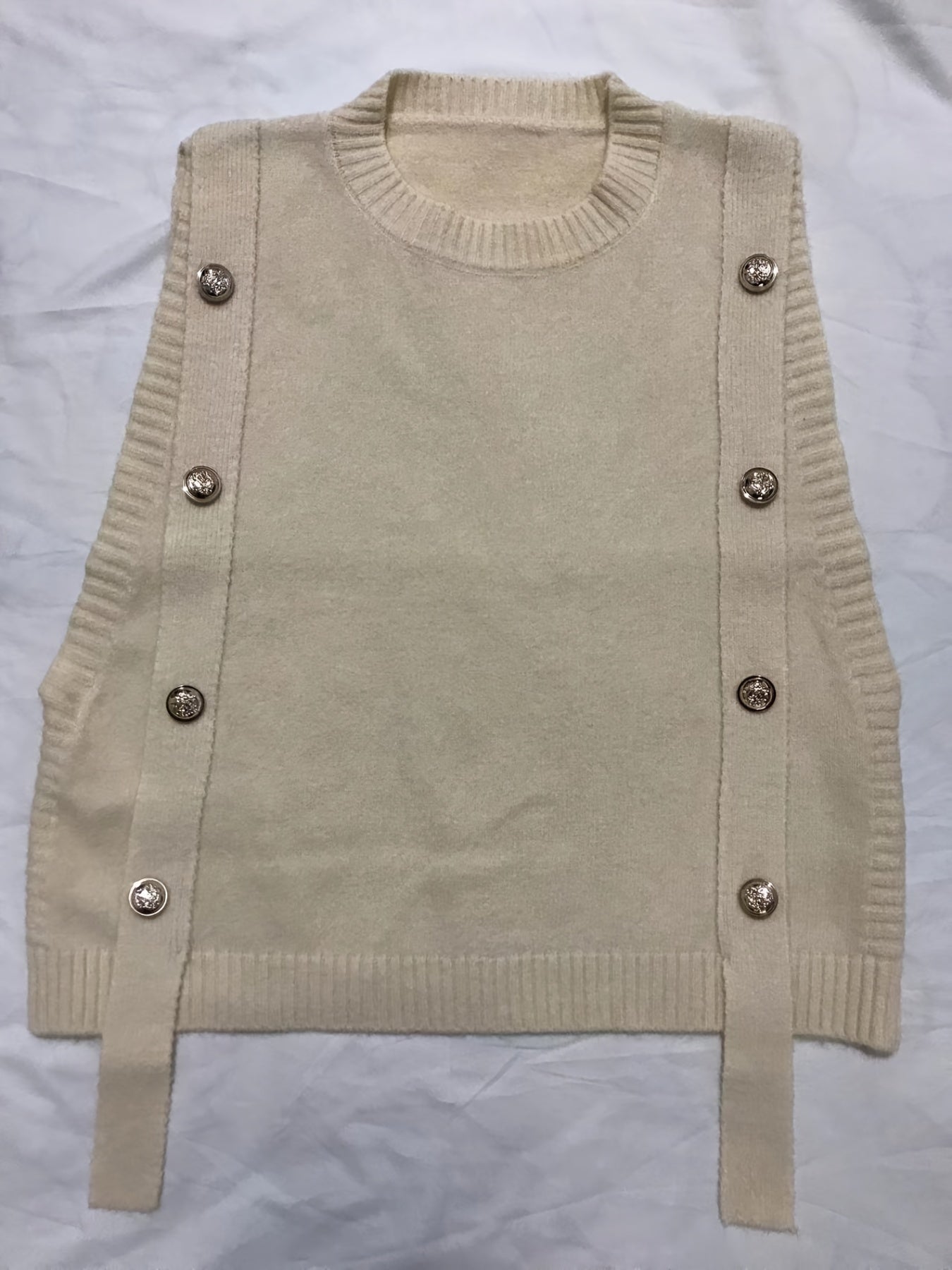 Sixsr Solid Button Sweater Vest, Crew Neck Sweater Vest For Fall & Winter, Women's Clothing
