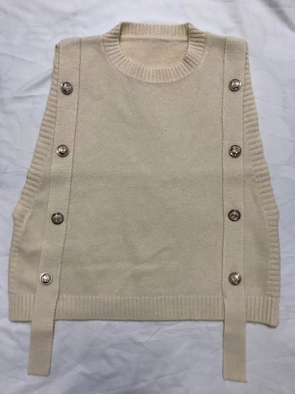 Sixsr Solid Button Sweater Vest, Crew Neck Sweater Vest For Fall & Winter, Women's Clothing