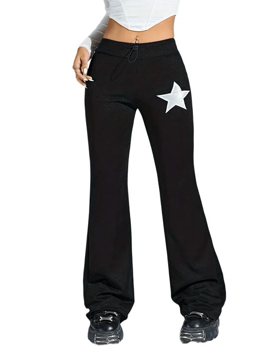 Sixsr Plus Size Casual Pants, Women's Plus Star Print Skinny Medium Stretch Flared Leg Pants