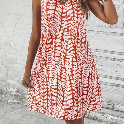 Sixsr Allover Keyhole Crew Neck Dress, Elegant Sleeveless Dress For Spring & Summer, Women's Clothing