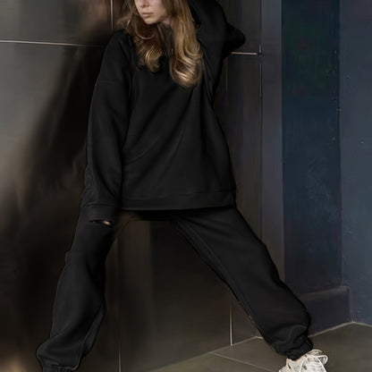 Sixsr Casual Solid Two-piece Set, Crew Neck Long Sleeve Sweatshirt & Elastic Waist Joggers Outfits, Women's Clothing
