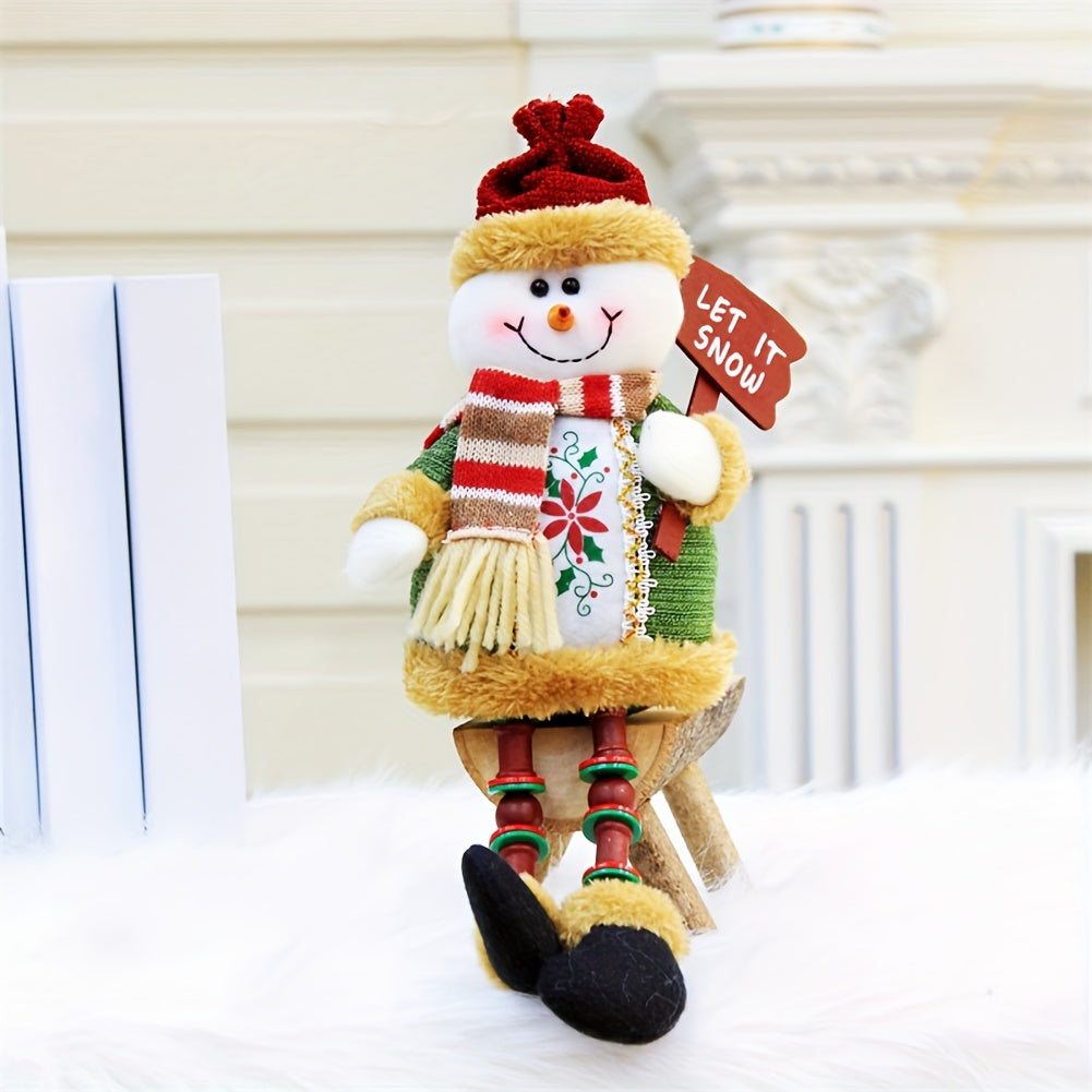 3 Pieces Christmas Sitting Santa Claus Snowman Reindeer Christmas Ornament Long Legs Table Fireplace Decor Home Decoration Christmas Figurines Plush