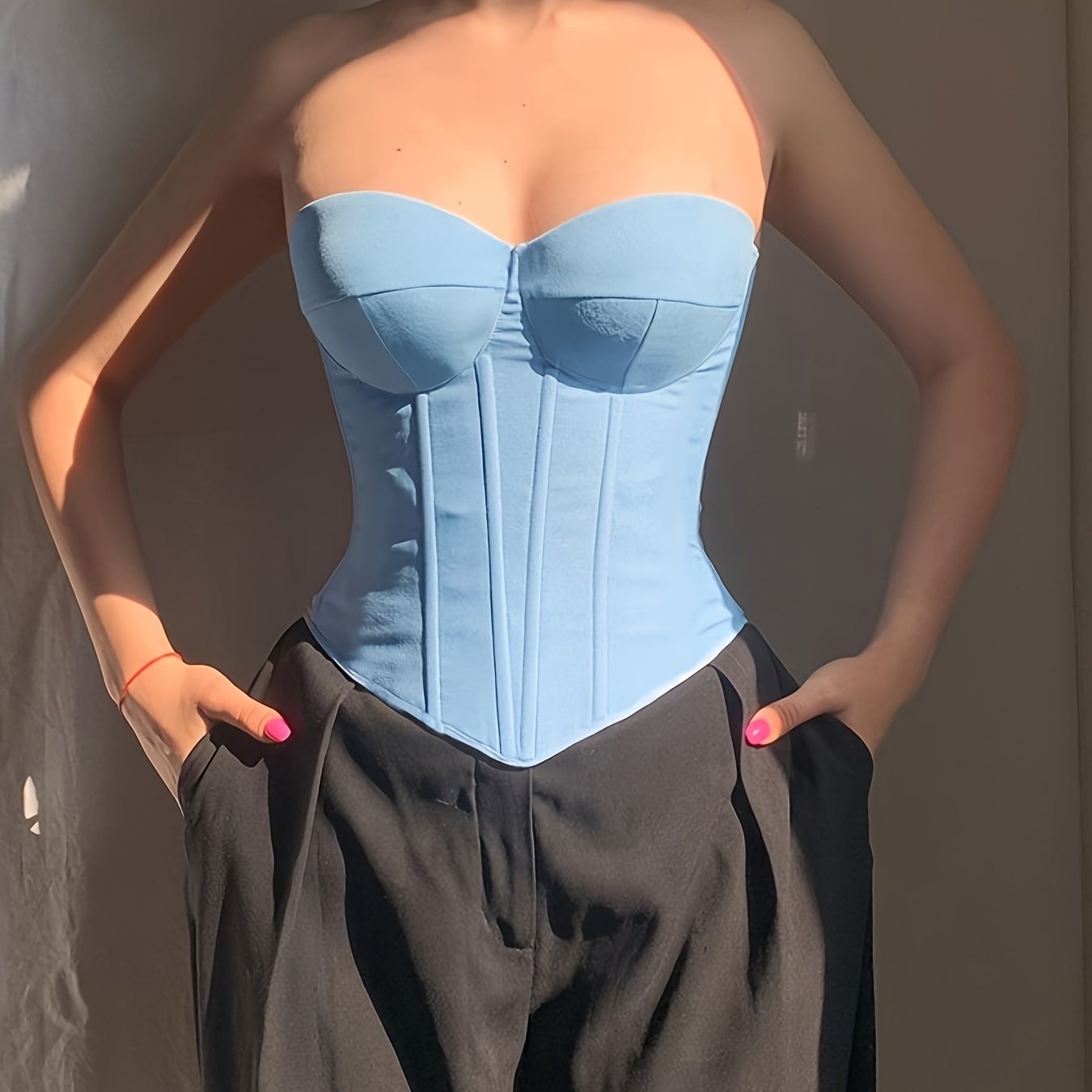 Sixsr  Sweetheart Neck Corset Top, Stylish Solid Color Strapless Top, Women's Clothing