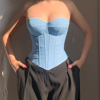 Sixsr  Sweetheart Neck Corset Top, Stylish Solid Color Strapless Top, Women's Clothing
