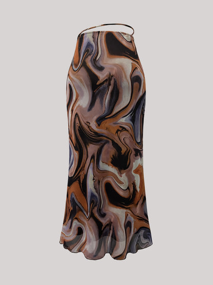 Sixsr All Over Print Tie Waist Mesh Skirt, Casual Skirt For Spring & Summer, Women's Clothing