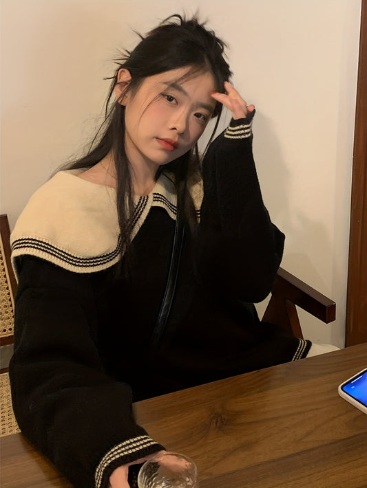 Sixsr Color Block Knit Sweater, Casual Crew Neck Long Sleeve Sweater, Women's Clothing