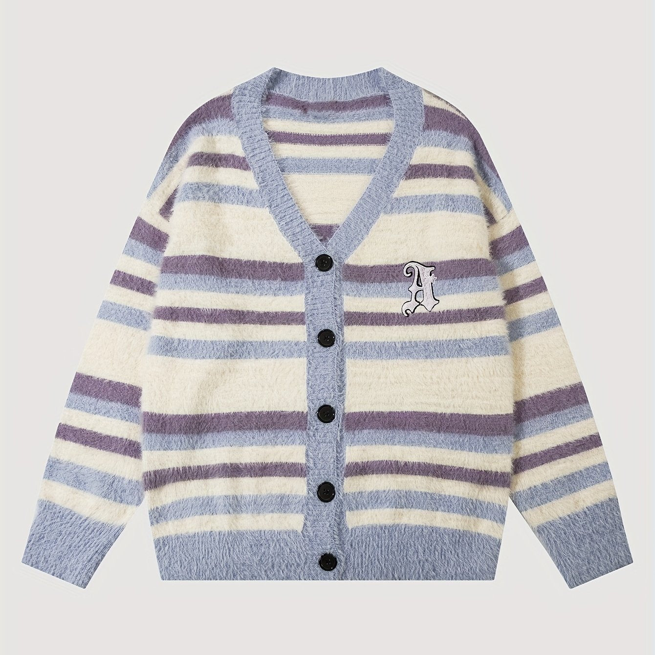 Sixsr Elegant Slightly Stretch Striped Cardigan Coat, Men's Casual Vintage Style V Neck Button Up Cardigan For Fall Winter