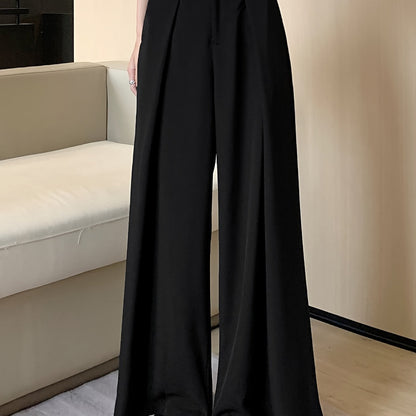 Sixsr Solid Button Front Wide Leg Pants, Versatile High Waist Pants For Spring & Fall, Women's Clothing