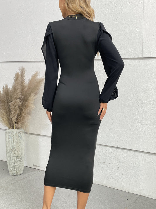 Sixsr Split Long Sleeve Dress, Casual Mock Neck Bodycon Party Dress, Women's Clothing