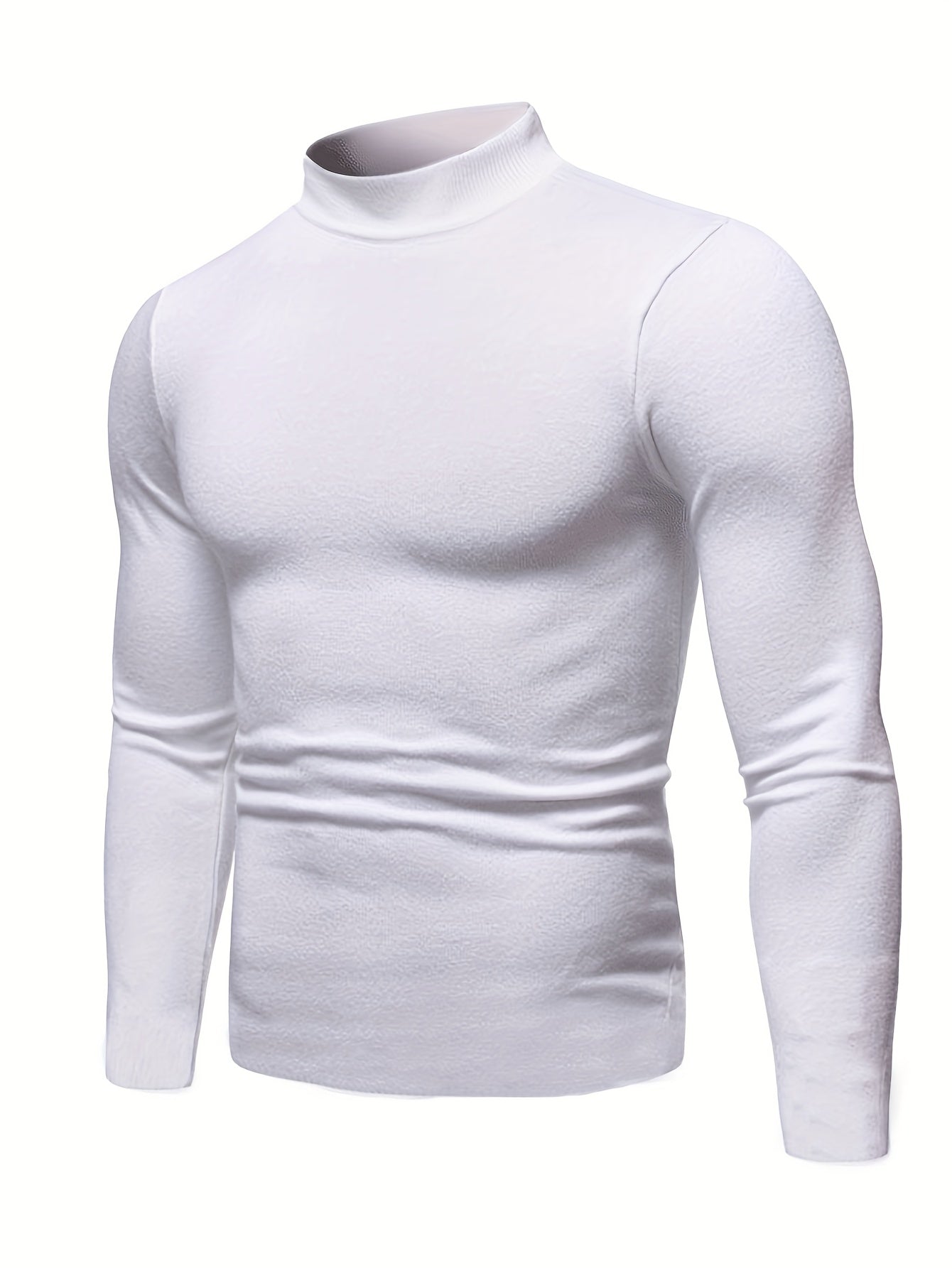 Sixsr Solid Comfy Men's Slim Fit Knitted Long Sleeve Turtleneck Bottoming Shirt, Men's Fleece Warm Top, Fall Winter