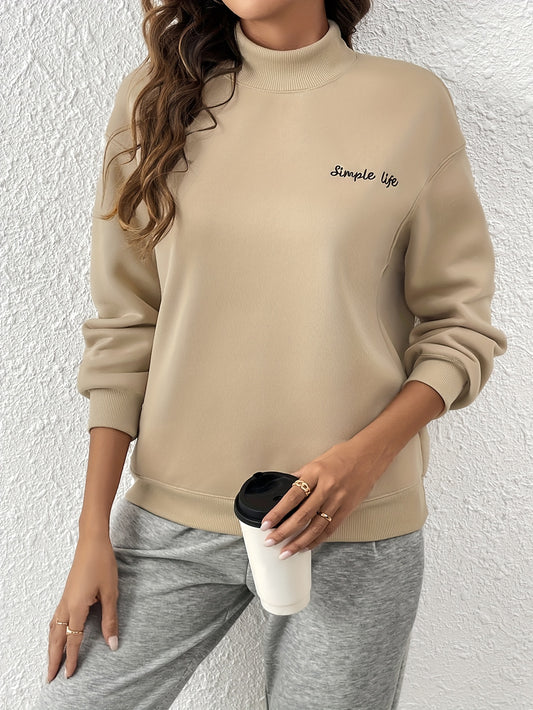 Sixsr Letter Print Drop Shoulder Pullover Sweatshirt, Casual Long Sleeve Crew Neck Sweatshirt For Fall & Winter, Women's Clothing