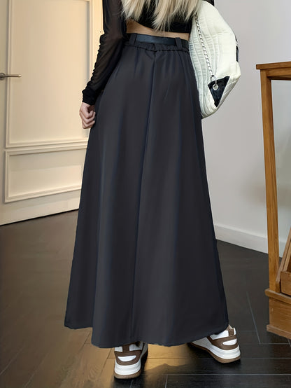 Sixsr Solid Pleated Swing Skirt, Versatile High Waist Skirt For Spring & Summer, Women's Clothing