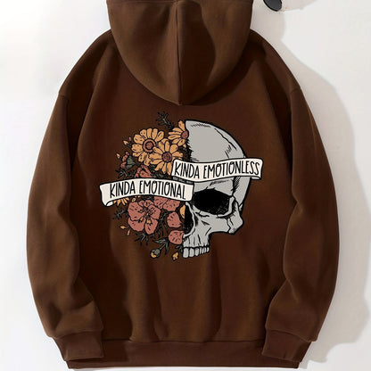 Sixsr Floral & Skull Print Hoodies, Drawstring Kangaroo Pocket Casual Sweatshirt For Winter & Fall, Women's Clothing