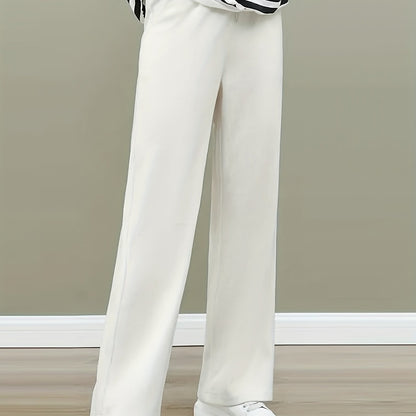 Sixsr Solid Straight Leg Pants, Casual Drawstring Waist Pocket Pants For Fall & Winter, Women's Clothing