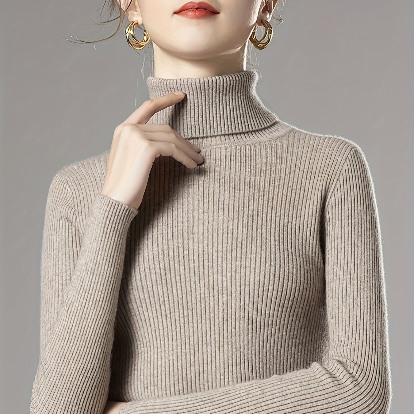 Sixsr Solid Turtle Neck Knitted Top, Casual Long Sleeve Slim Basic Versatile Sweater, Women's Clothing