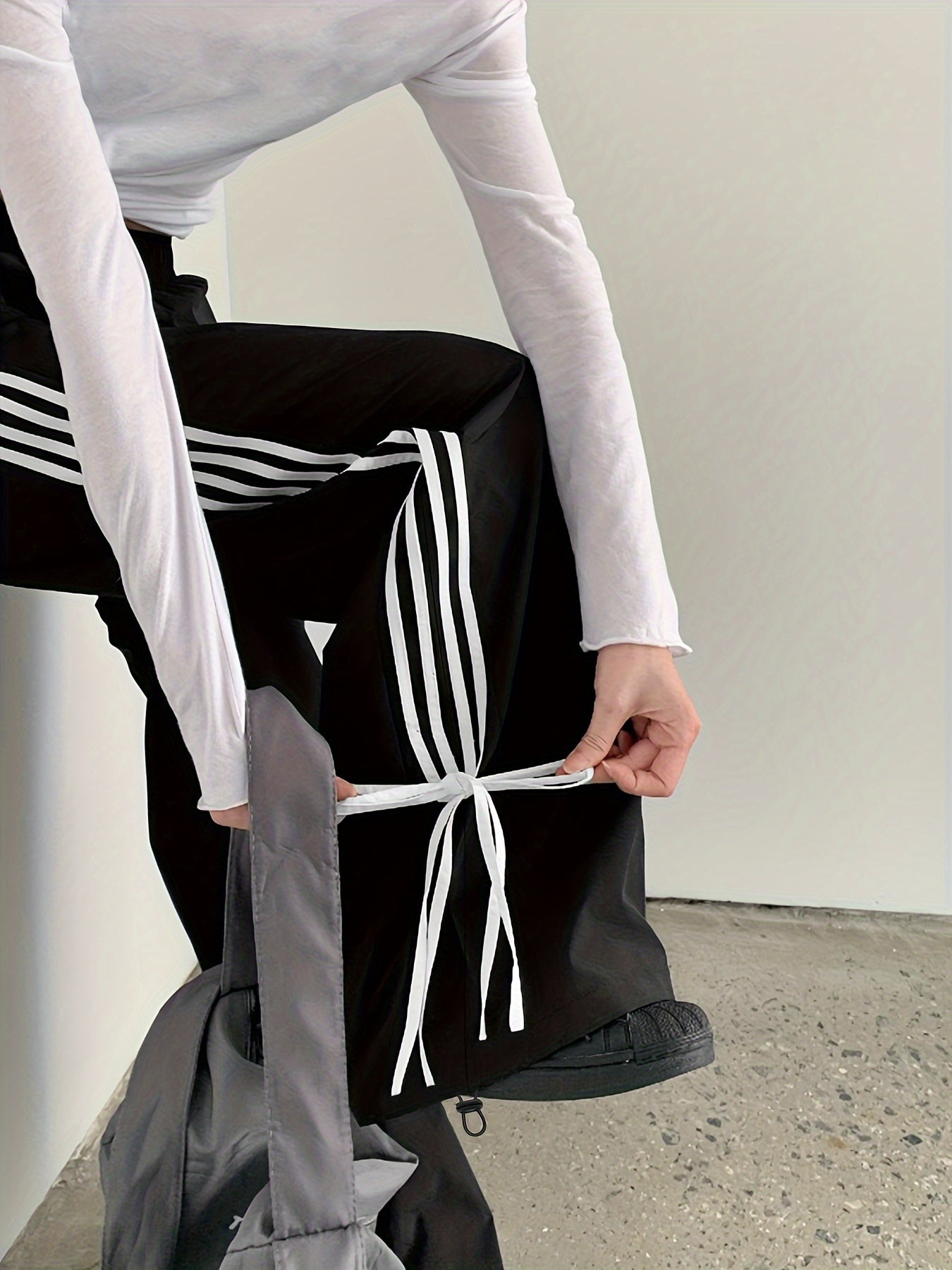 Sixsr Striped Print Loose Pants, Casual Bow Decor Pants For Spring & Fall, Women's Clothing