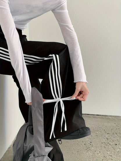Sixsr Striped Print Loose Pants, Casual Bow Decor Pants For Spring & Fall, Women's Clothing