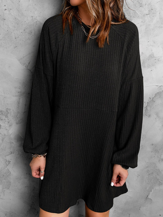 Sixsr Women's Dresses Round Neck Empire Waist Ribbed Knit Dresses