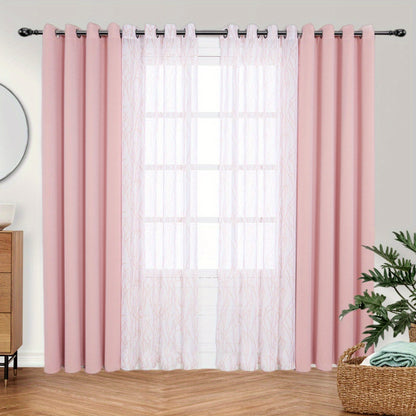 1 Panel Branch Printed Sheer Curtain + 1 Panel Blackout Curtain - Panels for Bedroom, Office, Living Room Home Decor with Grommet Top Window Drapes