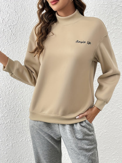 Sixsr Letter Print Drop Shoulder Pullover Sweatshirt, Casual Long Sleeve Crew Neck Sweatshirt For Fall & Winter, Women's Clothing