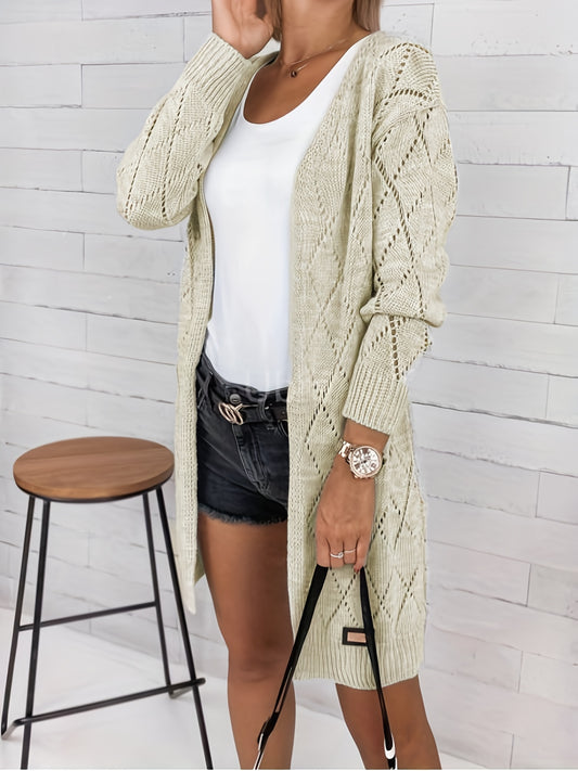 Sixsr Solid Cut Out Open Front Cardigan, Casual Long Sleeve Cardigan For Spring & Fall, Women's Clothing