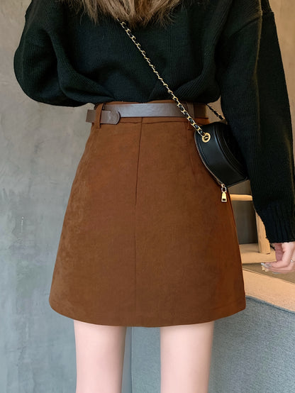 Sixsr Solid High Waist Versatile Skirt, Casual Mini Skirt For Fall & Winter, Women's Clothing