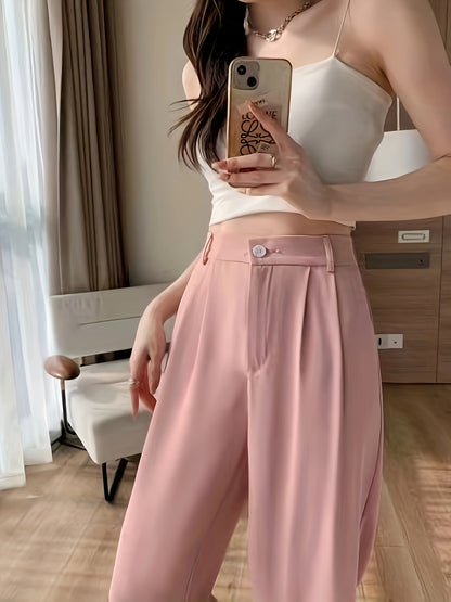 Sixsr Solid High Waist Draped Long Length Pants, Casual Loose Spring & Autumn Pants, Women's Clothing