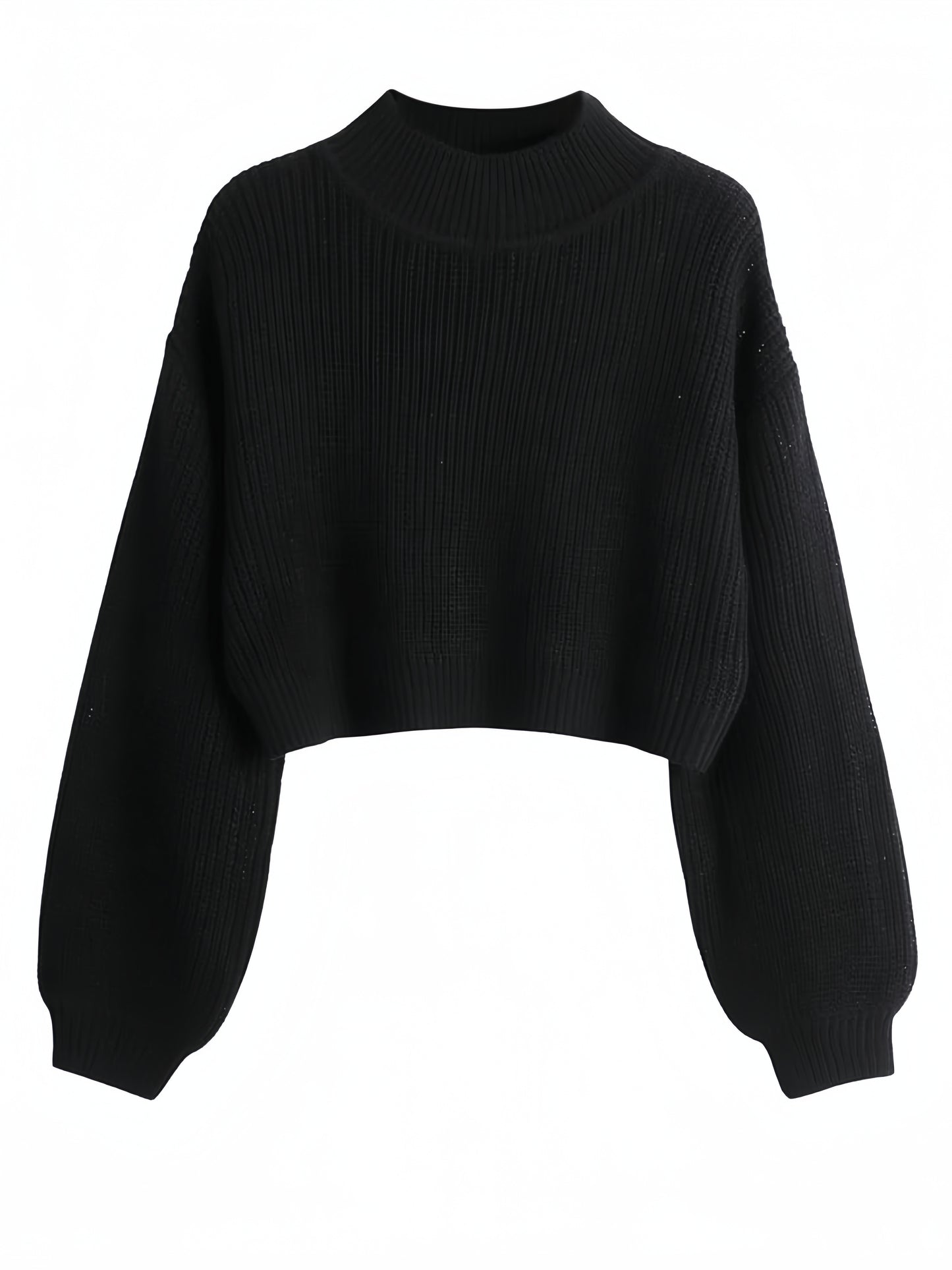 Sixsr Solid Crew Neck Pullover Sweater, Casual Long Sleeve Drop Shoulder Crop Sweater, Women's Clothing