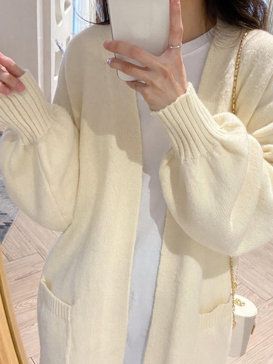 Sixsr Button Front Pockets Cardigan, Elegant Long Sleeve Cadigan For Spring & Fall, Women's Clothing