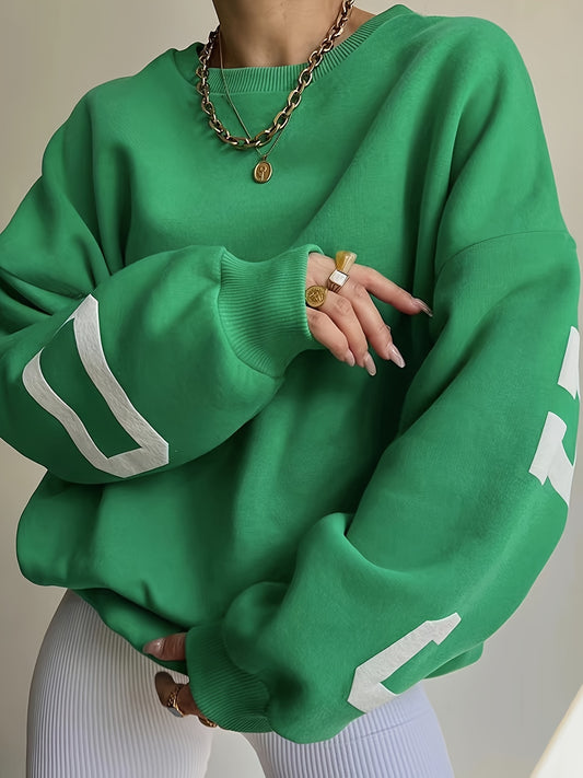 Sixsr Girls' Casual Letter Print Crew Neck Sweatshirt Loose Fit Kids Long Sleeve Pullover For Streetwear