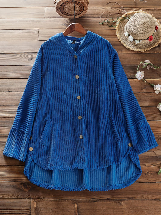 Sixsr Plus Size Casual Coat, Women's Plus Plush Long Sleeve Button Up Turn Down Collar Coat