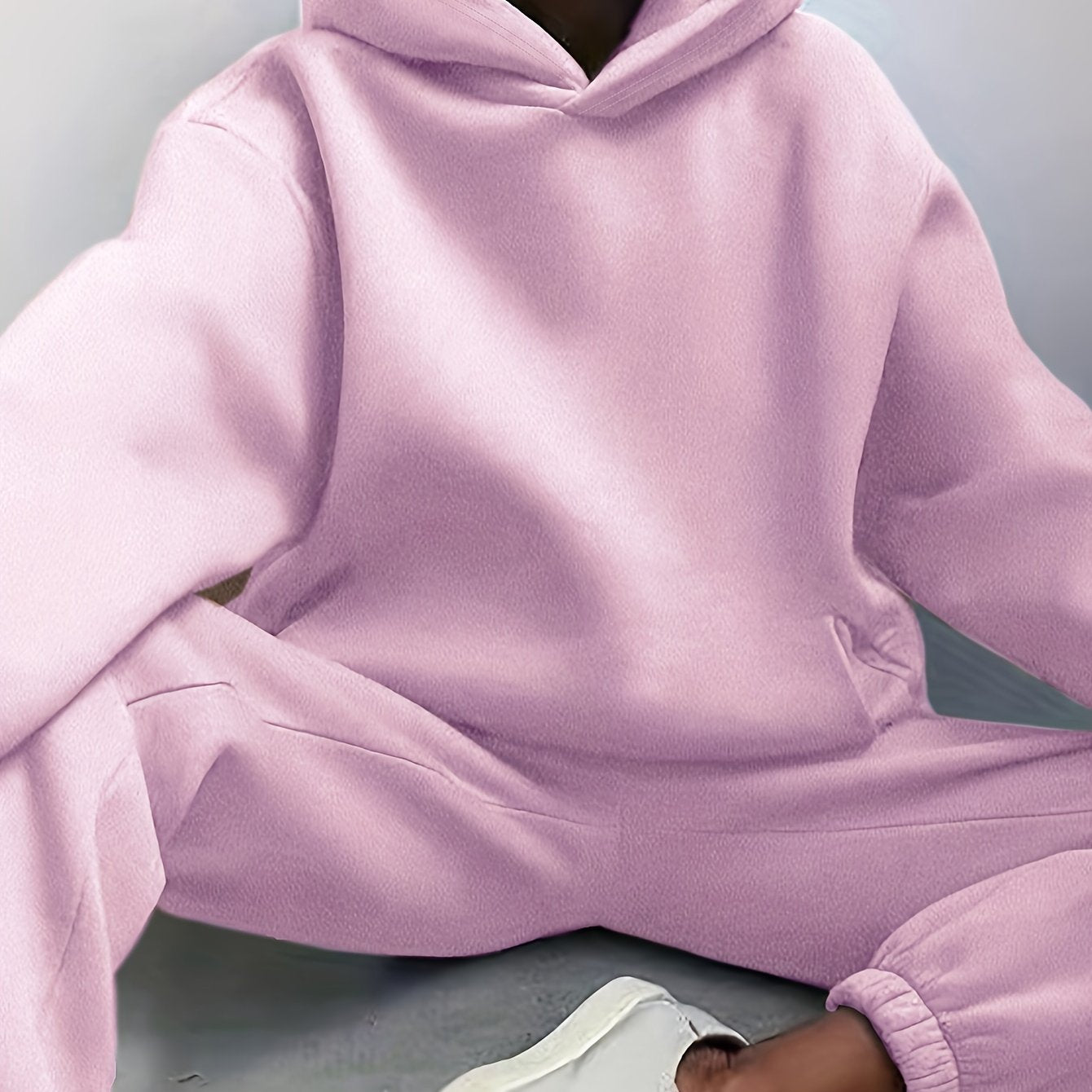 Sixsr Casual Solid Two-piece Set, Drop Shoulder Long Sleeve Hoodies & Elastic Waist Jogger Pants Outfits, Women's Clothing