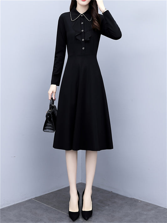 Sixsr Long Sleeve Elegant Solid Slim Dress, Casual Every Day Dress For Spring & Fall, Women's Clothing