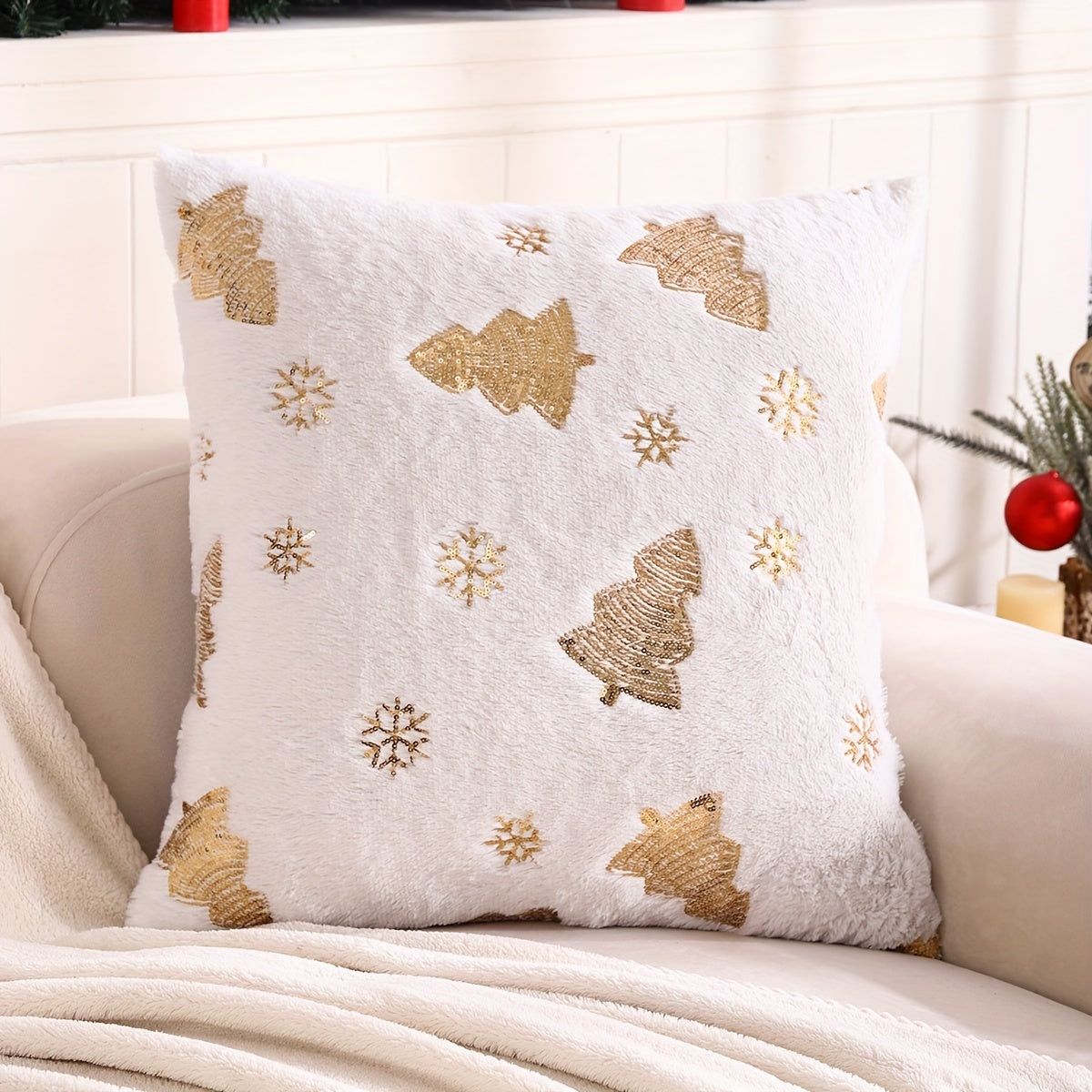 2pcs Snowflake Embroidery Christmas Throw Pillow Covers, Home Decor Throw Pillowcase for Bedroom, Living Room, Sofa, Car