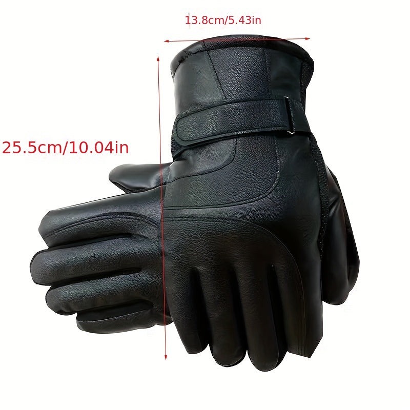 Winter Touchscreen Gloves for Men - Water-Resistant Faux Leather Thermal Gloves with Buckle Closure, Non-Woven Fabric, Machine Washable - Outdoor Riding Cold-Resistant Warm Gloves (1 Pair)